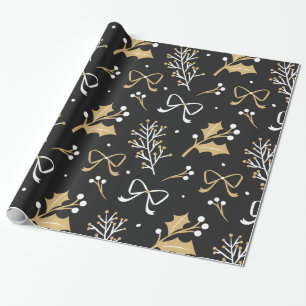 Elegant Black Mistletoe och Ribbon jul Mönster Presentpapper