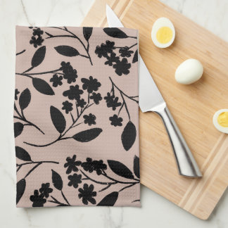 Elegant Black Modern Botanical Mönster Dusty Rosa Kökshandduk