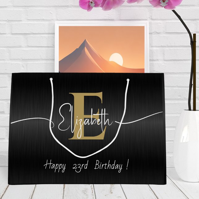 Elegant Black Modern Guld Monogrammed skript Namn (Skapare uppladdad)