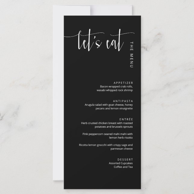 Elegant Black Modern Låt oss Eat Tack Menu (Framsida)