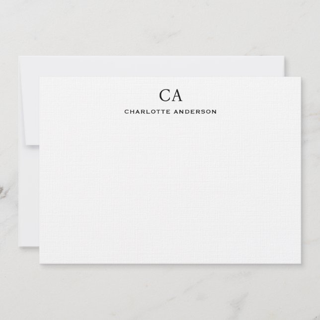 Elegant Black Modern Monogram - första antecknings Anteckningskort (Framsida)
