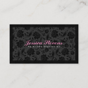 Elegant Black Monochromatic Blommigt Damask Visitkort