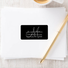 Elegant Black Monogram Bröllop OSA Returadress Adressetikett