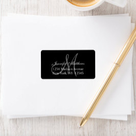 Elegant Black Monogram Bröllop OSA Returadress Adressetikett