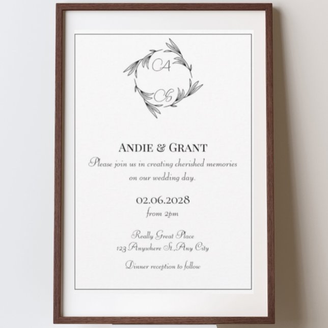 Elegant Black Monogram bröllopsinbjudan Inbjudningar (Skapare uppladdad)