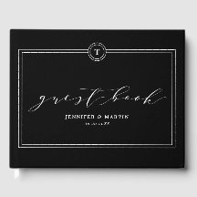 Elegant Black Monogram Calligraphy Bröllop