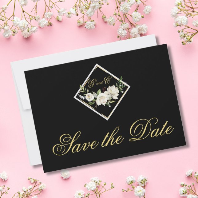Elegant Black Monogram Guld Spara datum Datumet (ELEGANT BLACK MONOGRAM SAVE THE DATE WEDDING ANNOUNCEMENT)