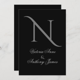 Elegant Black Monogram Initial Bröllop Inbjudningar