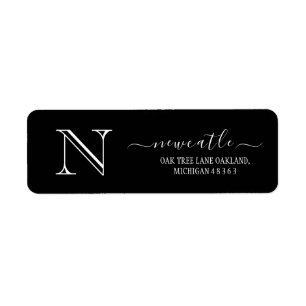 Elegant Black Monogram Initial Returadress L Etikett