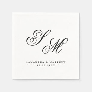 Elegant Black Monogram Initialer Forme Bröllop Pappersservett