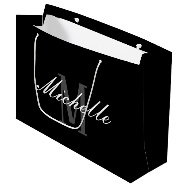 Elegant Black Monogram Large Gift Bag (Framsidan Vinklad)