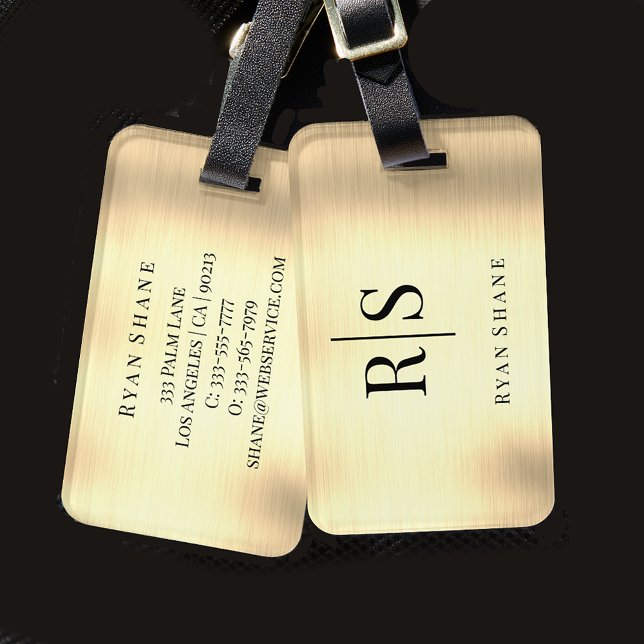 Elegant Black Monogram & Namn, Brushed Guld Bagagebricka (Skapare uppladdad)