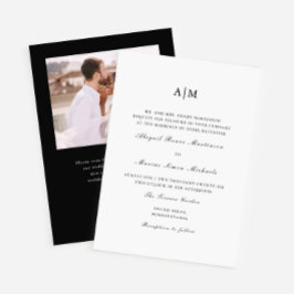 Elegant Black Monogram QR Osa Photo Bröllop Inbjudningar