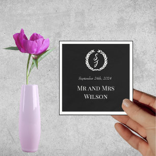 Elegant Black Monogram WAN Bröllop Middag Pappersservett