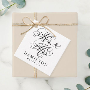 Elegant Black Mr och Mrs. Script Anpassningsbar Mo Gåvor Etiketter