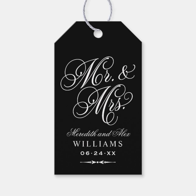 Elegant Black Mr och Mrs. Script Anpassningsbar Mo Presentetikett (Framsidan)