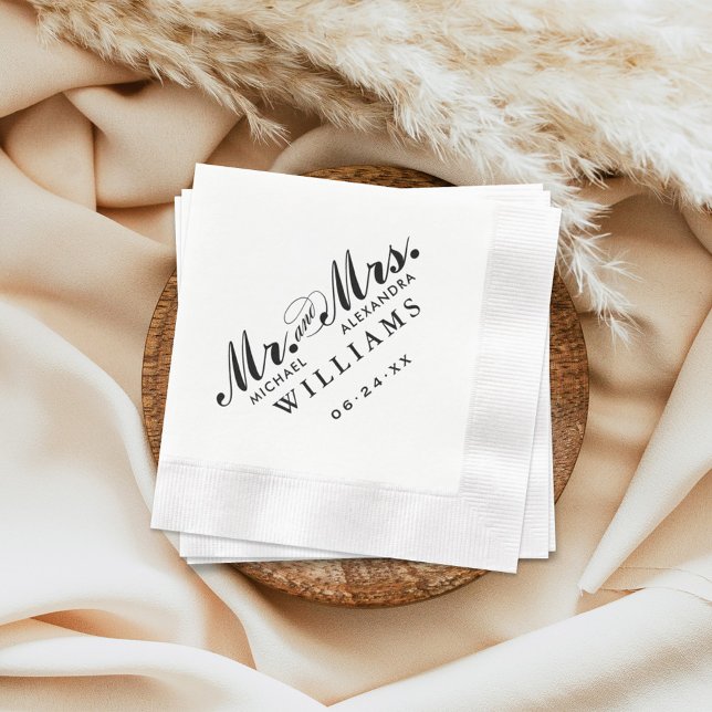 Elegant Black Mr och Personligt bröllp Monogram Pappersservett (Skapare uppladdad)
