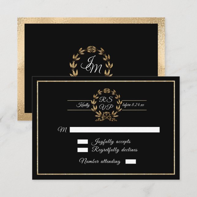 Elegant Black n Guld WandeScript Calligraphy OSA Kort (Fram/baksida)