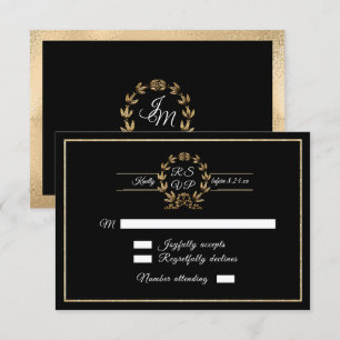 Elegant Black n Guld WandeScript Calligraphy OSA Kort