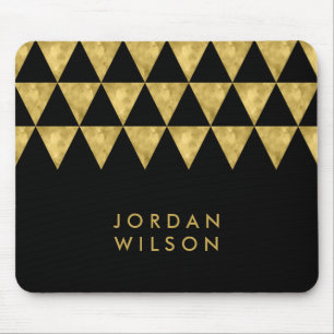 Elegant Black Namn Faux Guld Triangle Mönster Musmatta