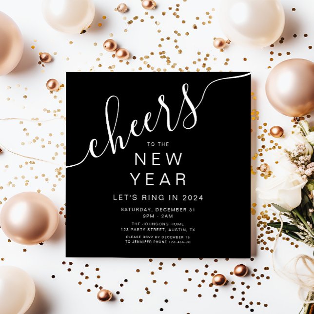 Elegant Black Nyårsafton Party Inbjudningar (Elegant Black New Year's Eve Party Invitation)