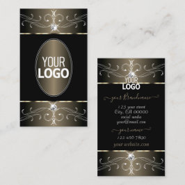 Elegant Black och Beige Ornate Ornaments med Logot Visitkort