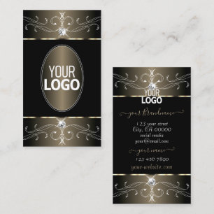 Elegant Black och Beige Ornate Ornaments med Logot Visitkort