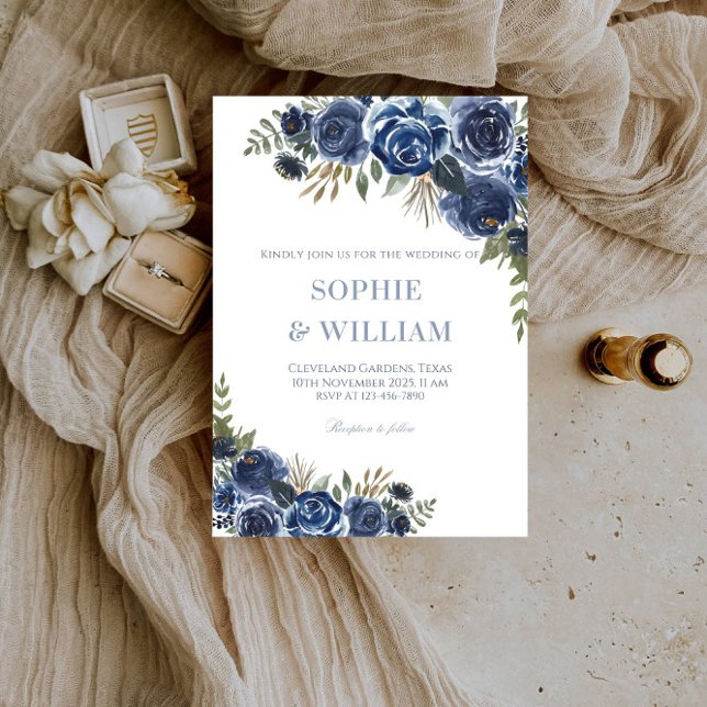 Elegant Black och Blue Ro Bröllopsfest Inbjudningar (Skapare uppladdad)