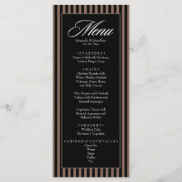 Elegant Black och Brown Lodrät Rand Bröllop Meny