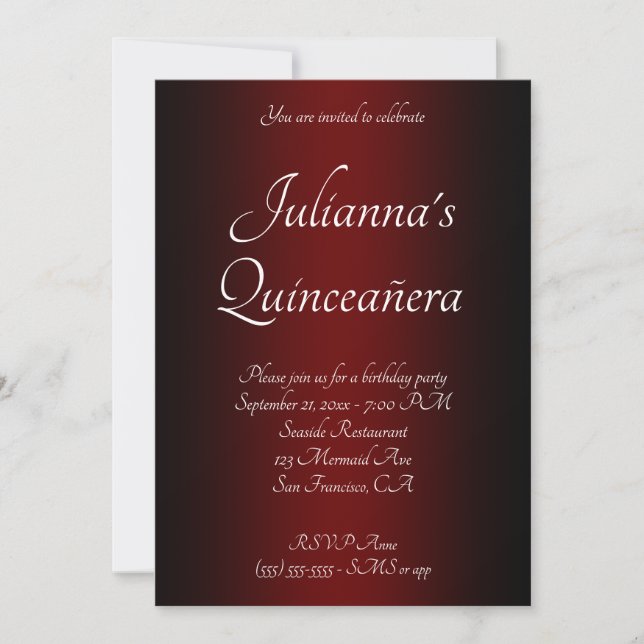 Elegant Black och Burgundy Ombre Quinceañera Inbjudningar (Framsida)