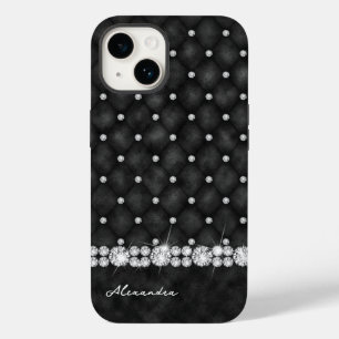 Elegant Black och Diamond Faux Glitter Monogram
