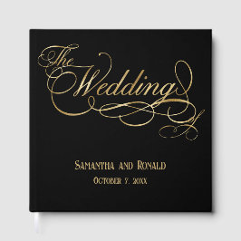 Elegant Black och Faux Guld Calligraphy Bröllop Gästböcker