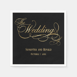 Elegant Black och Faux Guld Calligraphy Bröllop Pappersservett