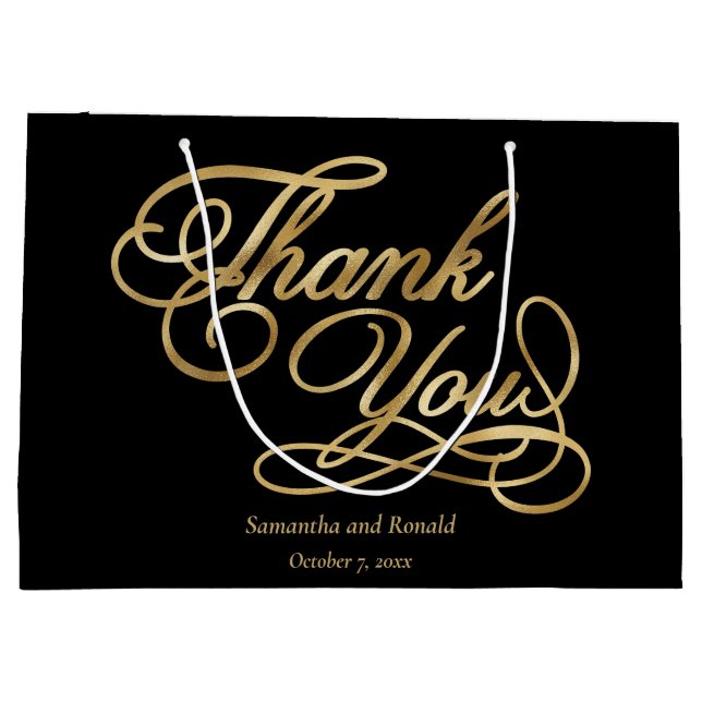 Elegant Black och Faux Guld Calligraphy Tack (Baksidan)