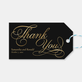 Elegant Black och Faux Guld Calligraphy Tack Presentetikett