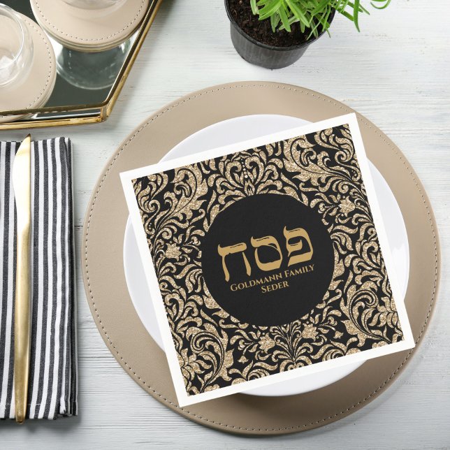 Elegant Black och Glitter Guld Hebrew Pesach Pappersservett (Skapare uppladdad)
