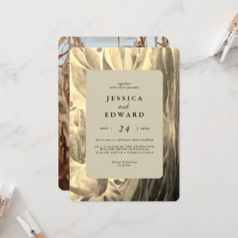 Elegant Black och Golden Foliage Photo Bröllop Inbjudningar