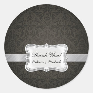 Elegant Black och Grått Damask Tack Runt Klistermärke