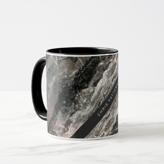 Elegant Black och Grått Marble Mönster med Namn Mugg (Framsida vänster)