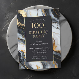 Elegant Black och Guld 100:e födelsedagsinbjudan Inbjudningar