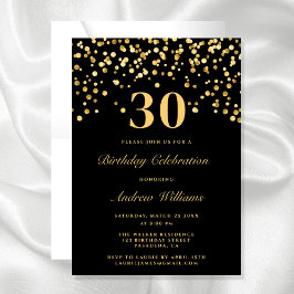 Elegant Black och Guld 30års födelsedag Inbjudningar