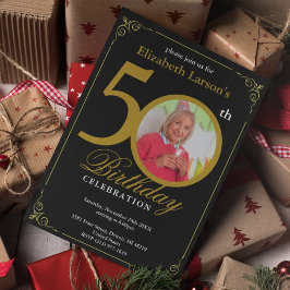 Elegant Black och Guld 50:e födelsedagen Inbjudningar