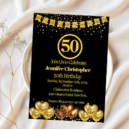 Elegant Black och guld 50:e Födelsedagsfesten Inbjudningar