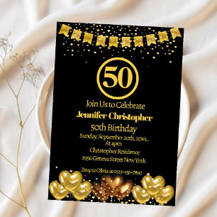 Elegant Black och guld 50:e Födelsedagsfesten Inbjudningar
