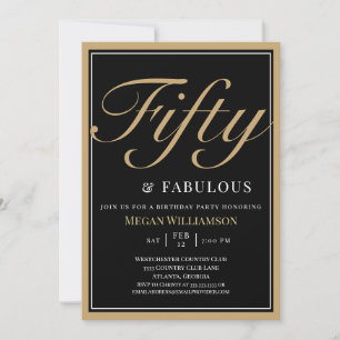 Elegant Black och Guld 50 och Fabulous Birthday Inbjudningar
