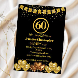 Elegant Black och guld 60:e Födelsedagsfesten Inbjudningar