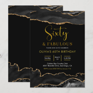 Elegant Black och Guld 60 och Fabulous Inbjudningar