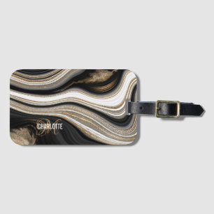Elegant Black och guld abstrakt monogram namn lugg Bagagebricka