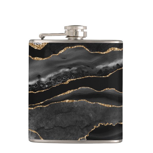 Elegant Black och Guld Agate Marble Fickplunta (Framsidan)