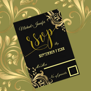 Elegant Black och Guld Anpassad design Bröllop OSA Kort